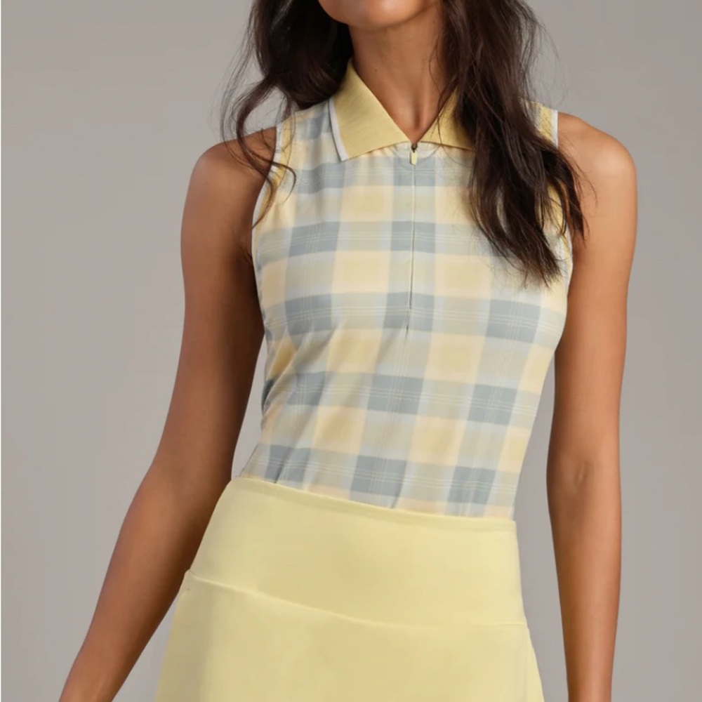 Rhône Yellow and Blue Plaid Sleeveless Golf Top